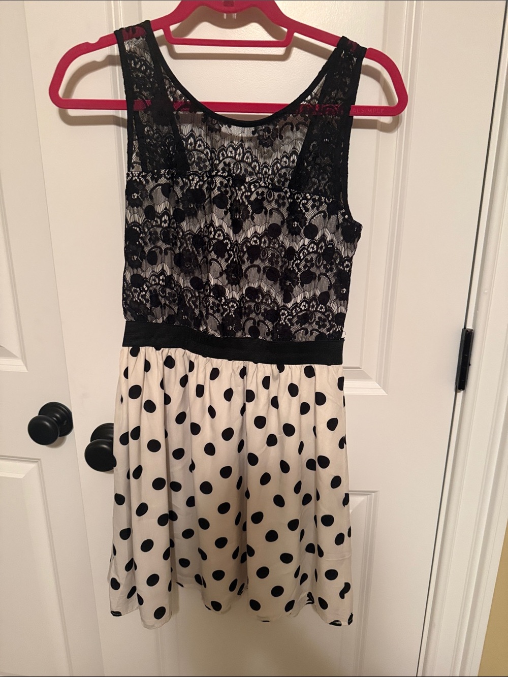 Moon Collection Black Lace Bodice Cream Polka Dot Skirt Dress